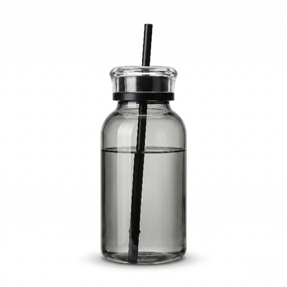 Smoky Grey High Borosilicate Glass Tumbler with Straw Lid