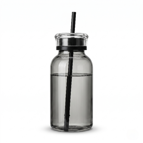Smoky Grey High Borosilicate Glass Tumbler with Straw Lid