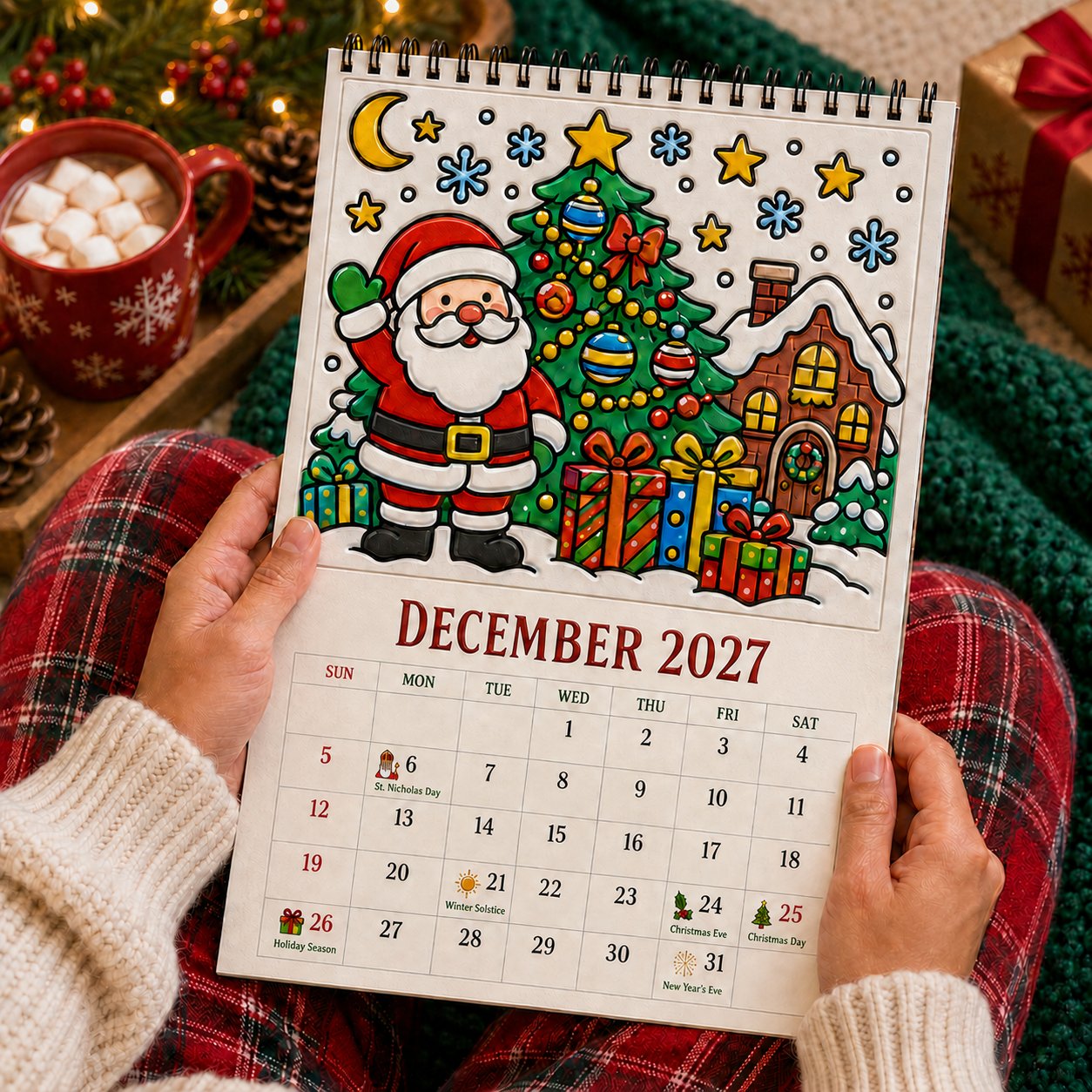🎨Color The Year 2027: Trace-By-Groove Creative Calendar📅| Seasonal Guided Coloring Wall Calendar With Markers
