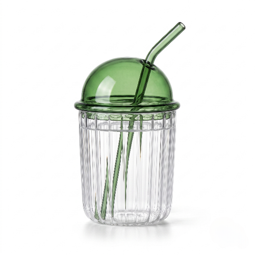 Glass Tumbler with Green Straw