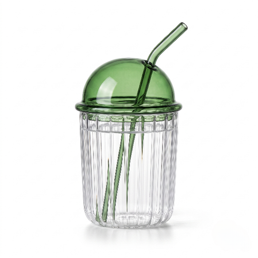 Glass Tumbler with Green Straw