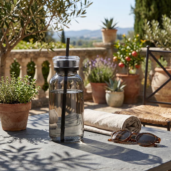 Smoky Grey High Borosilicate Glass Tumbler with Straw Lid