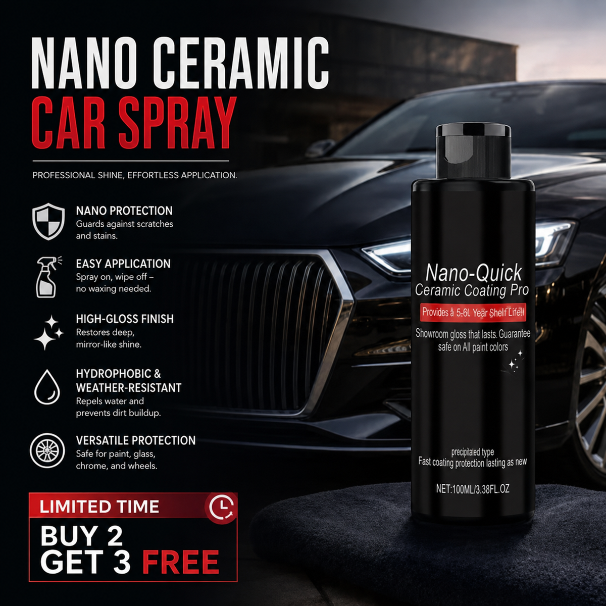 🚗 LIMITED‑TIME 50% OFF! ⚡ Nano‑Quick Ceramic Coating Pro – Hydrophobic, High‑Gloss, Multi‑Surface ✨