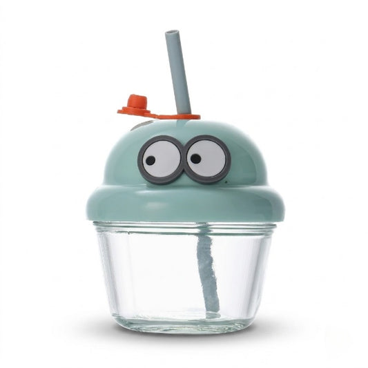 Mini Cartoon Glass Water Cup with Straw
