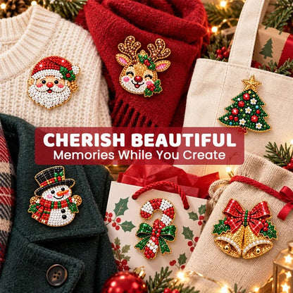🎄 DIY Diamond Painting Christmas Brooch Kit — 6-Piece Make & Wear Craft Set ✨