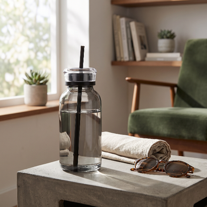 Smoky Grey High Borosilicate Glass Tumbler with Straw Lid
