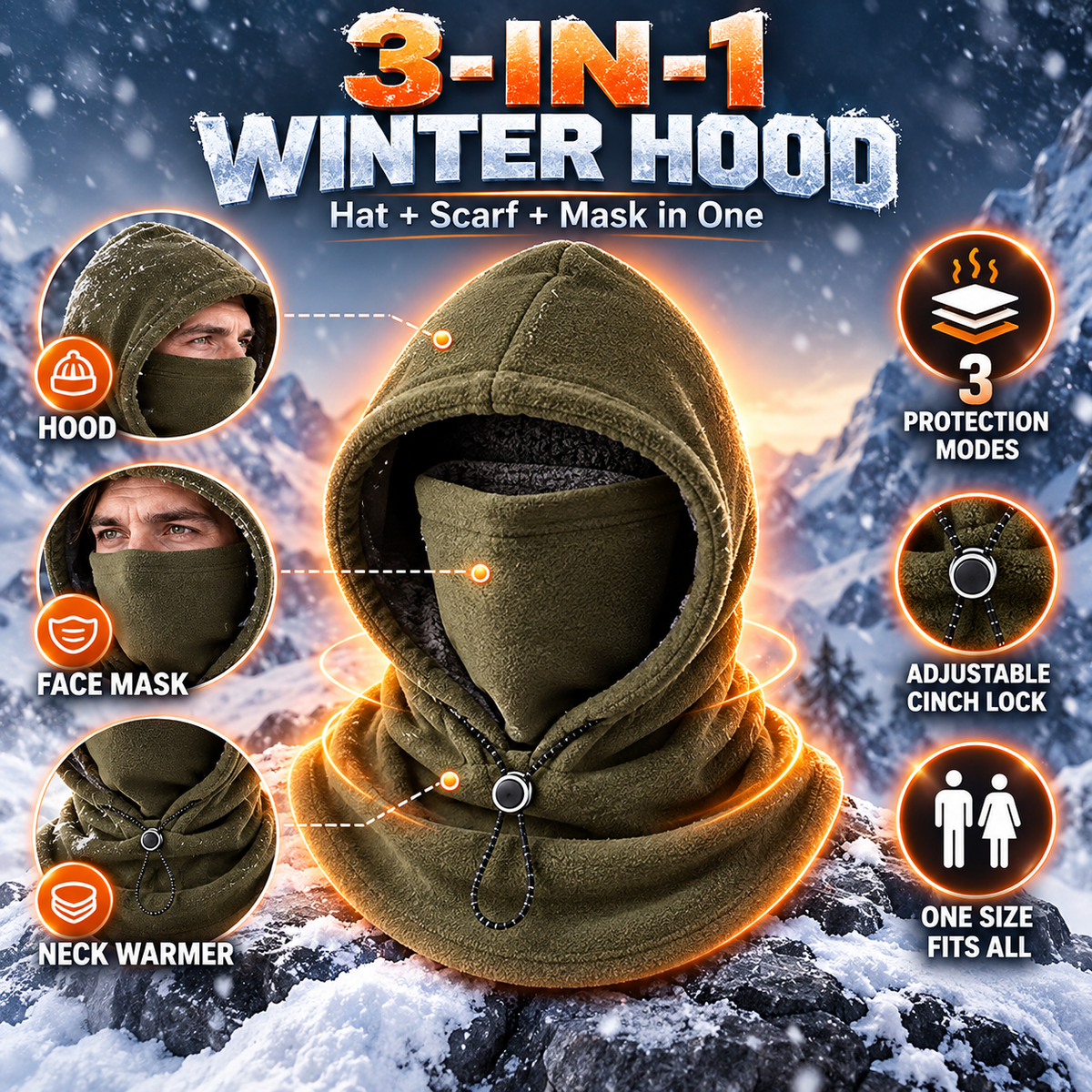 ❄️Keep Your Head, Face & Neck Warm with One Fleece Hood