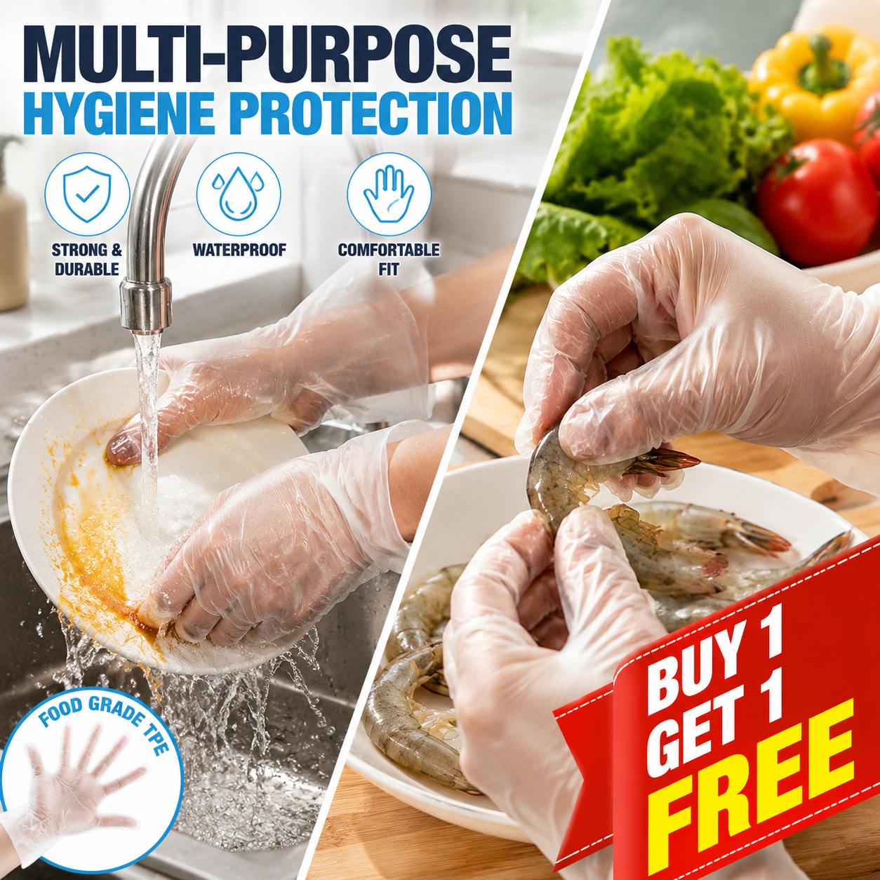 🍲Buy 1 Get 1 Free✨Food-grade Transparent Thickened Disposable Gloves